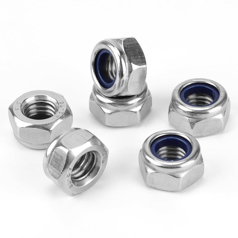 Vmuter 100 Pack M6 Lock Nuts, 304 (A2-70) Stainless Steel Nylon Insert Locknuts,Standard Inch Thread Nylock Nuts - Image 1